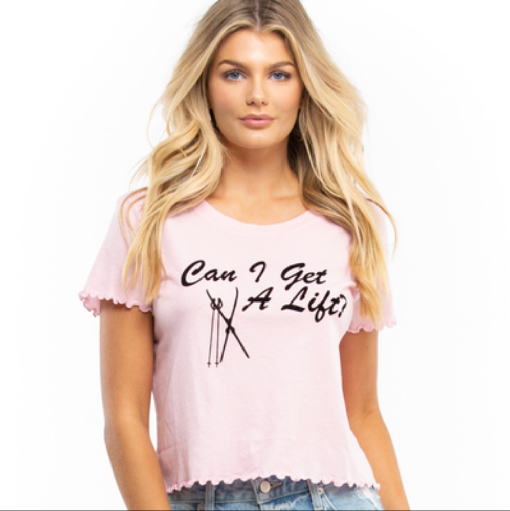 new Wildfox Pink Top Can I Get A Lift ? Sydney T Shirt Black Velvet Spell Out S